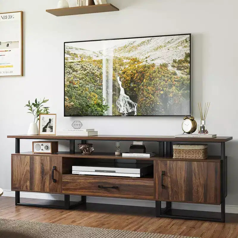 Mueble para TV Industrial de 70", Centro de Entretenimiento con Almacenamiento y Cajón para Sala de Estar, Marrón Rústico