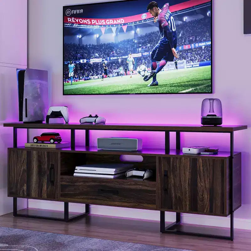 Mueble para TV Industrial de 70", Centro de Entretenimiento con Almacenamiento y Cajón para Sala de Estar, Marrón Rústico