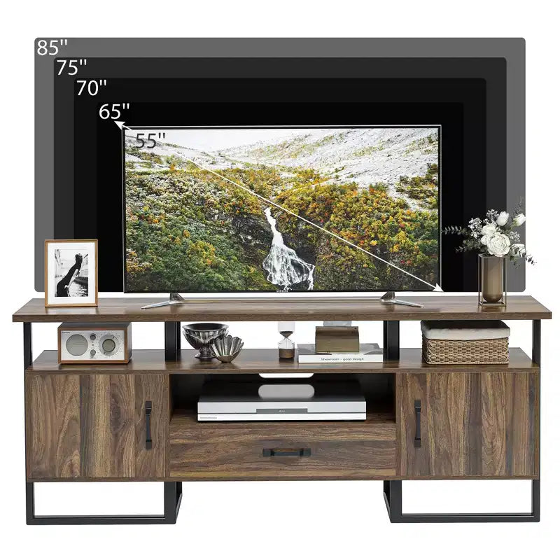 Mueble para TV Industrial de 70", Centro de Entretenimiento con Almacenamiento y Cajón para Sala de Estar, Marrón Rústico