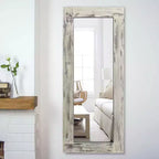 Espejo de cuerpo entero rectangular de 24" An. x 58" Al. con marco de madera maciza, blanco envejecido