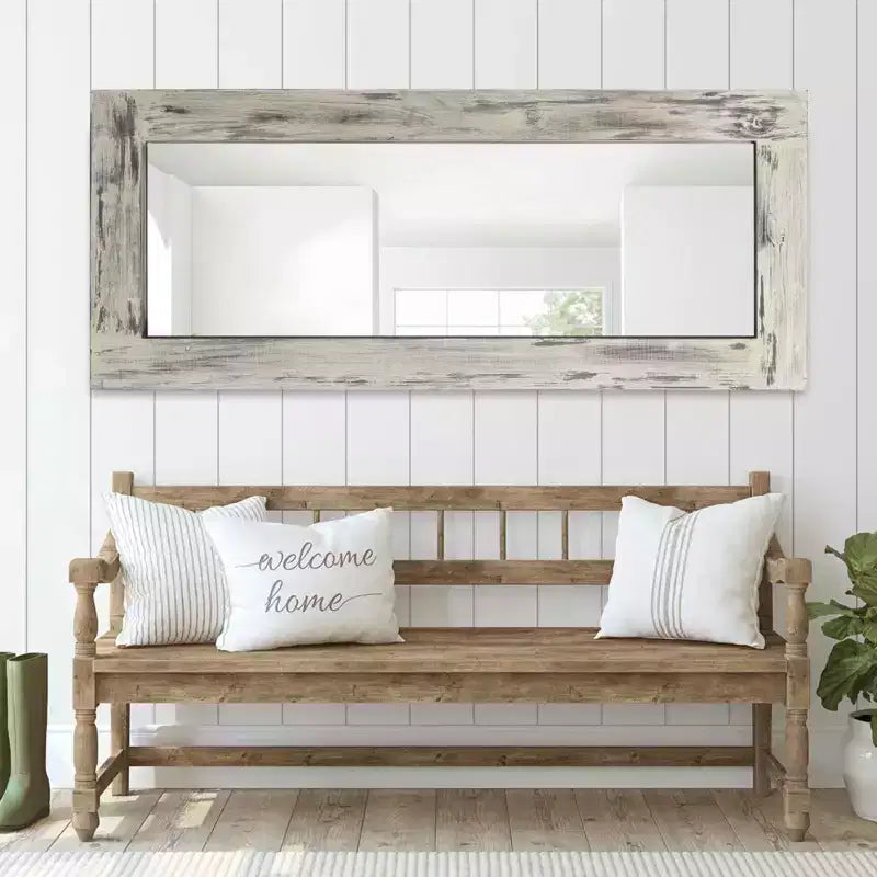 Espejo de cuerpo entero rectangular de 24" An. x 58" Al. con marco de madera maciza, blanco envejecido