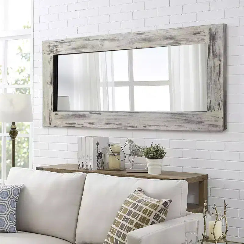 Espejo de cuerpo entero rectangular de 24" An. x 58" Al. con marco de madera maciza, blanco envejecido