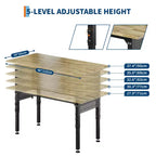 Mesa de trabajo de alta resistencia con toma de corriente, parte superior de madera de altura ajustable, mesa de trabajo rodante para garaje