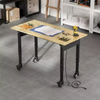 Mesa de trabajo de alta resistencia con toma de corriente, parte superior de madera de altura ajustable, mesa de trabajo rodante para garaje
