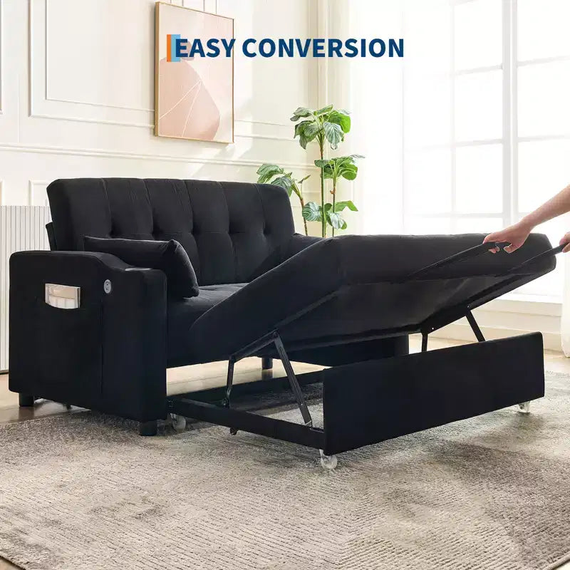 Sofá Cama Convertible 3 en 1, Sofá Moderno Tapizado, Sofá Cama Loveseat de Pana con Cama Extraíble, Respaldo Ajustable, para Sala de Estar