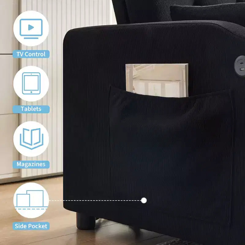 Sofá Cama Convertible 3 en 1, Sofá Moderno Tapizado, Sofá Cama Loveseat de Pana con Cama Extraíble, Respaldo Ajustable, para Sala de Estar