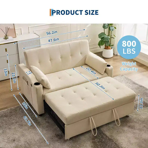 Sofá Cama Convertible 3 en 1, Sofá Moderno Tapizado, Sofá Cama Loveseat de Pana con Cama Extraíble, Respaldo Ajustable, para Sala de Estar