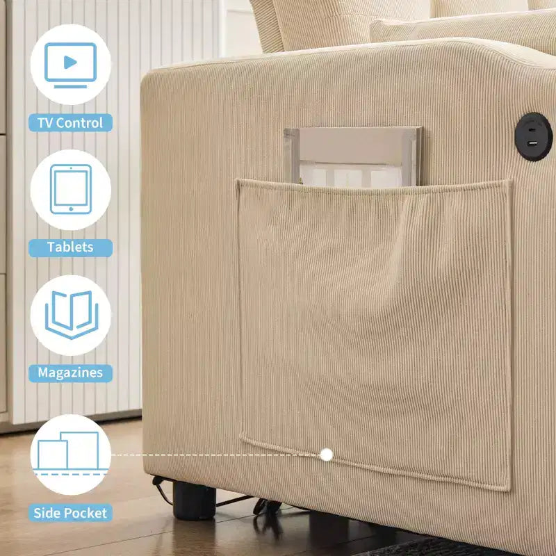 Sofá Cama Convertible 3 en 1, Sofá Moderno Tapizado, Sofá Cama Loveseat de Pana con Cama Extraíble, Respaldo Ajustable, para Sala de Estar