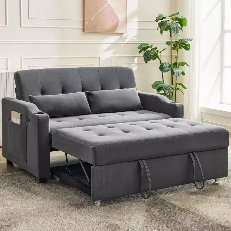 Sofá Cama Convertible 3 en 1, Sofá Moderno Tapizado, Sofá Cama Loveseat de Pana con Cama Extraíble, Respaldo Ajustable, para Sala de Estar