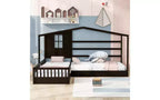 Cama de madera en forma de L de tamaño doble para 2 niños, diván de esquina en forma de L con valla y marco de listones para dormitorio