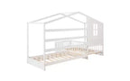 Cama de madera en forma de L de tamaño doble para 2 niños, diván de esquina en forma de L con valla y marco de listones para dormitorio