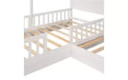 Cama de madera en forma de L de tamaño doble para 2 niños, diván de esquina en forma de L con valla y marco de listones para dormitorio