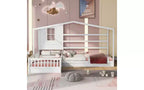 Cama de madera en forma de L de tamaño doble para 2 niños, diván de esquina en forma de L con valla y marco de listones para dormitorio