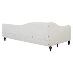 Sofá cama tapizado en forma de L doble/matrimonial, estructura de sofá cama esquinero de lino con patas de madera maciza para sala de estar