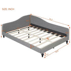 Sofá cama tapizado en forma de L doble/matrimonial, estructura de sofá cama esquinero de lino con patas de madera maciza para sala de estar