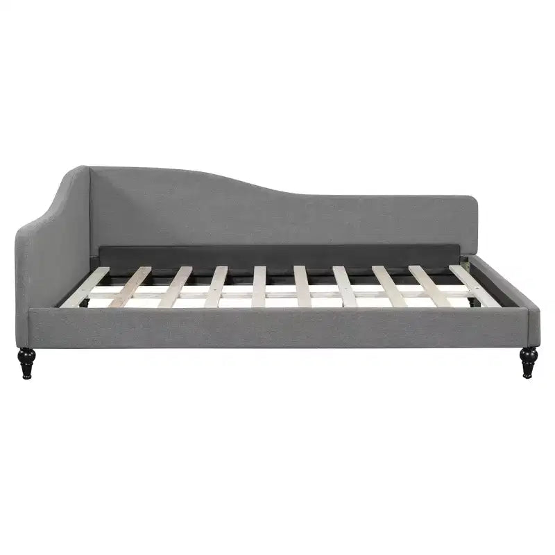 Sofá cama tapizado en forma de L doble/matrimonial, estructura de sofá cama esquinero de lino con patas de madera maciza para sala de estar