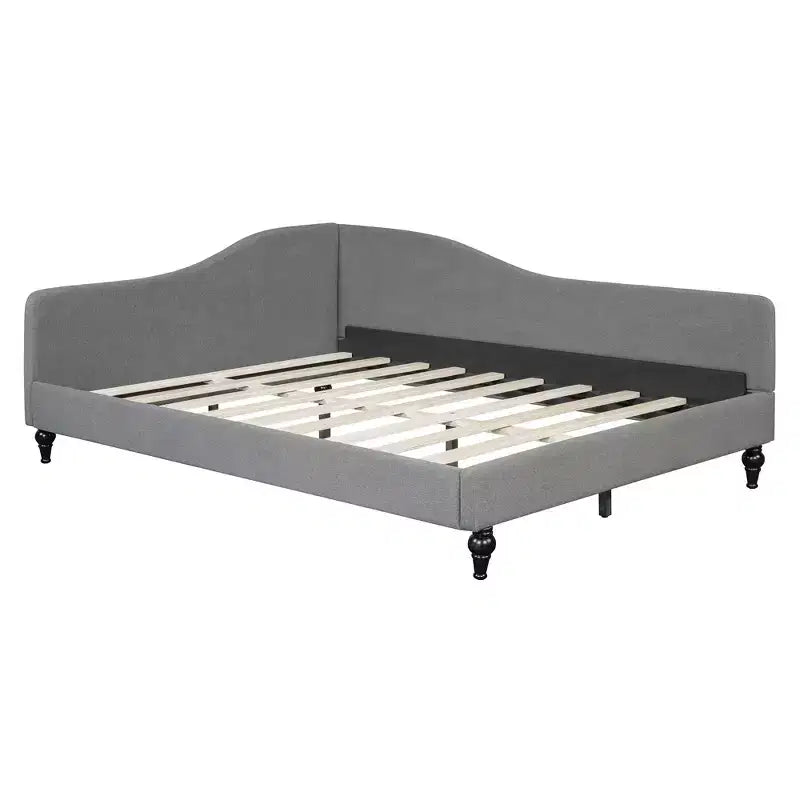 Sofá cama tapizado en forma de L doble/matrimonial, estructura de sofá cama esquinero de lino con patas de madera maciza para sala de estar
