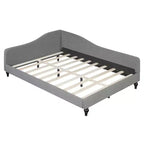 Sofá cama tapizado en forma de L doble/matrimonial, estructura de sofá cama esquinero de lino con patas de madera maciza para sala de estar