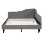 Sofá cama tapizado en forma de L doble/matrimonial, estructura de sofá cama esquinero de lino con patas de madera maciza para sala de estar