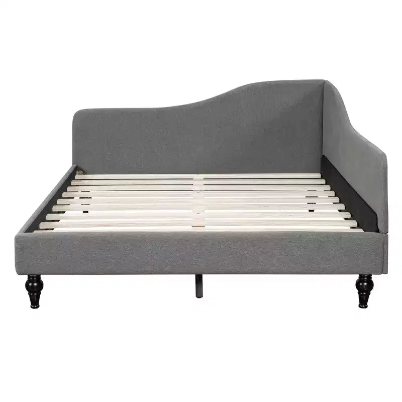 Sofá cama tapizado en forma de L doble/matrimonial, estructura de sofá cama esquinero de lino con patas de madera maciza para sala de estar