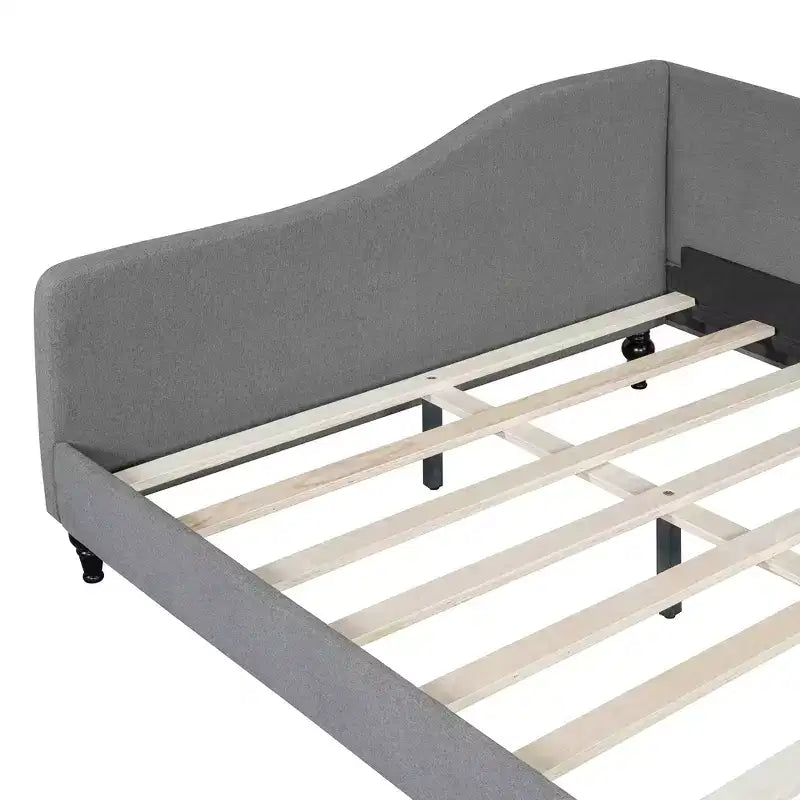 Sofá cama tapizado en forma de L doble/matrimonial, estructura de sofá cama esquinero de lino con patas de madera maciza para sala de estar