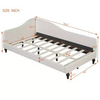 Sofá cama tapizado en forma de L doble/matrimonial, estructura de sofá cama esquinero de lino con patas de madera maciza para sala de estar