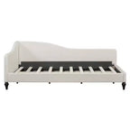 Sofá cama tapizado en forma de L doble/matrimonial, estructura de sofá cama esquinero de lino con patas de madera maciza para sala de estar