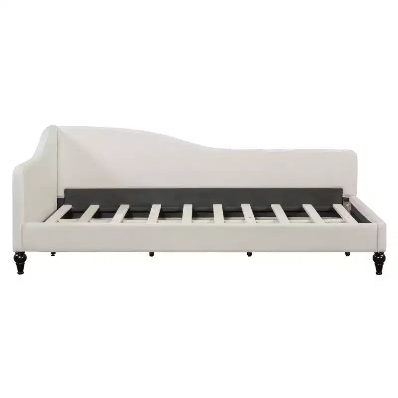 Sofá cama tapizado en forma de L doble/matrimonial, estructura de sofá cama esquinero de lino con patas de madera maciza para sala de estar
