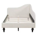 Sofá cama tapizado en forma de L doble/matrimonial, estructura de sofá cama esquinero de lino con patas de madera maciza para sala de estar