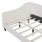 Sofá cama tapizado en forma de L doble/matrimonial, estructura de sofá cama esquinero de lino con patas de madera maciza para sala de estar