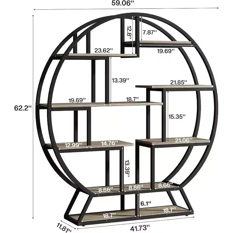 Estantería industrial de madera de 63" con estantes escalonados, estante de exhibición para oficina en casa y sala de estar, gris