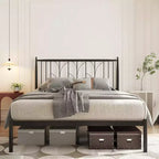 Base de cama de plataforma de metal con cabecero, no necesita somier, almacenamiento debajo de la cama