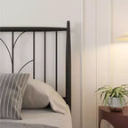 Base de cama de plataforma de metal con cabecero, no necesita somier, almacenamiento debajo de la cama