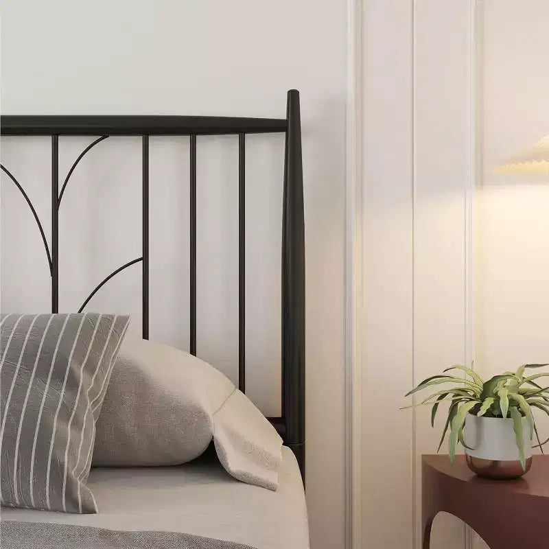 Base de cama de plataforma de metal con cabecero, no necesita somier, almacenamiento debajo de la cama