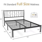 Base de cama de plataforma de metal con cabecero, no necesita somier, almacenamiento debajo de la cama