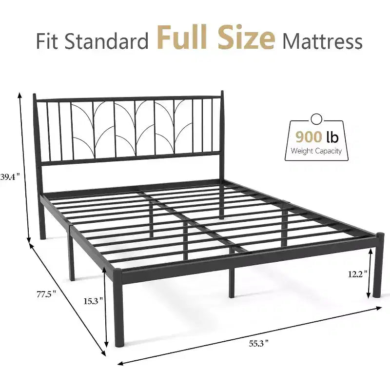Base de cama de plataforma de metal con cabecero, no necesita somier, almacenamiento debajo de la cama