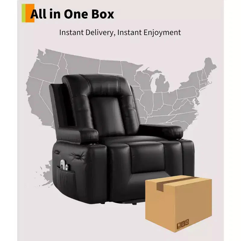 Sillón reclinable eléctrico con funciones de calefacción y masaje, material de cuero PU, diseñado para personas mayores y con problemas de movilidad.