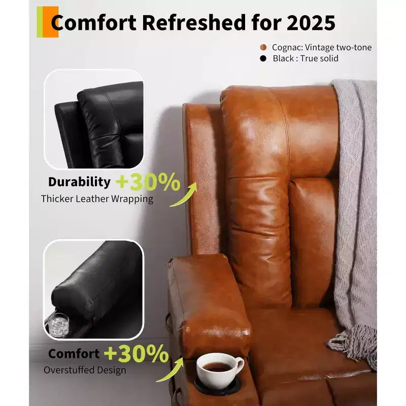 Sillón reclinable eléctrico con funciones de calefacción y masaje, material de cuero PU, diseñado para personas mayores y con problemas de movilidad.