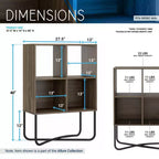 Estantería geométrica de diseño moderno, con 2 niveles de estantes abiertos y cerrados, color nogal y blanco