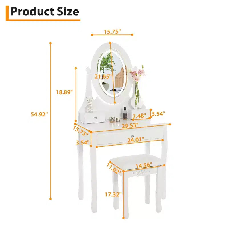 Tocador con espejo de maquillaje con luz LED, que incluye un taburete acolchado, 3 modos de iluminación y 3 cajones de almacenamiento, perfecto para el dormitorio.