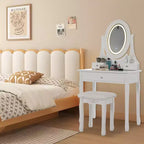 Tocador con espejo de maquillaje con luz LED, que incluye un taburete acolchado, 3 modos de iluminación y 3 cajones de almacenamiento, perfecto para el dormitorio.
