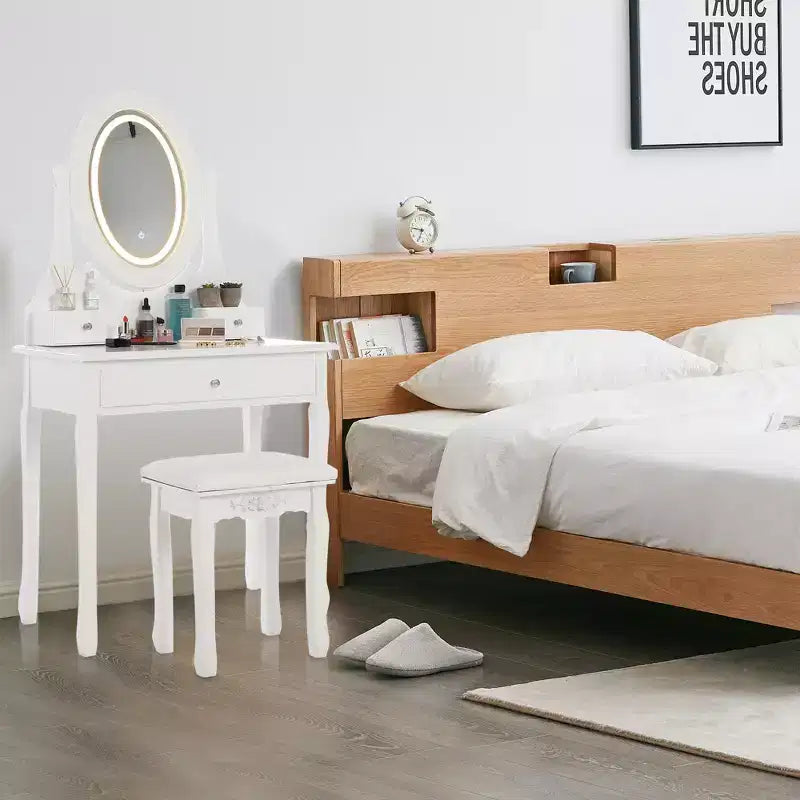 Tocador con espejo de maquillaje con luz LED, que incluye un taburete acolchado, 3 modos de iluminación y 3 cajones de almacenamiento, perfecto para el dormitorio.