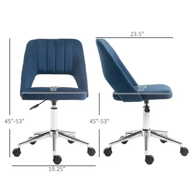 Silla de oficina moderna de media altura con tela de terciopelo, silla de escritorio giratoria sin brazos con diseño de respaldo hueco para oficina en casa