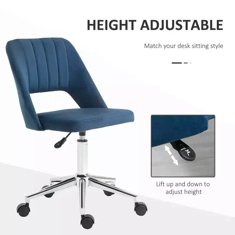 Silla de oficina moderna de media altura con tela de terciopelo, silla de escritorio giratoria sin brazos con diseño de respaldo hueco para oficina en casa