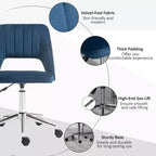 Silla de oficina moderna de media altura con tela de terciopelo, silla de escritorio giratoria sin brazos con diseño de respaldo hueco para oficina en casa