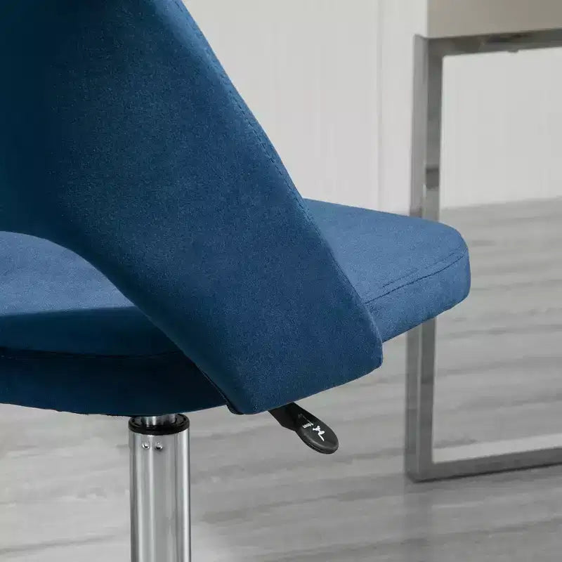 Silla de oficina moderna de media altura con tela de terciopelo, silla de escritorio giratoria sin brazos con diseño de respaldo hueco para oficina en casa