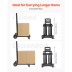 Carretilla plegable de 130 kg de capacidad de carga, carro de equipaje plegable con 4 ruedas, 2 cuerdas elásticas y base expandible, negro