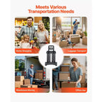 Carretilla plegable de 130 kg de capacidad de carga, carro de equipaje plegable con 4 ruedas, 2 cuerdas elásticas y base expandible, negro