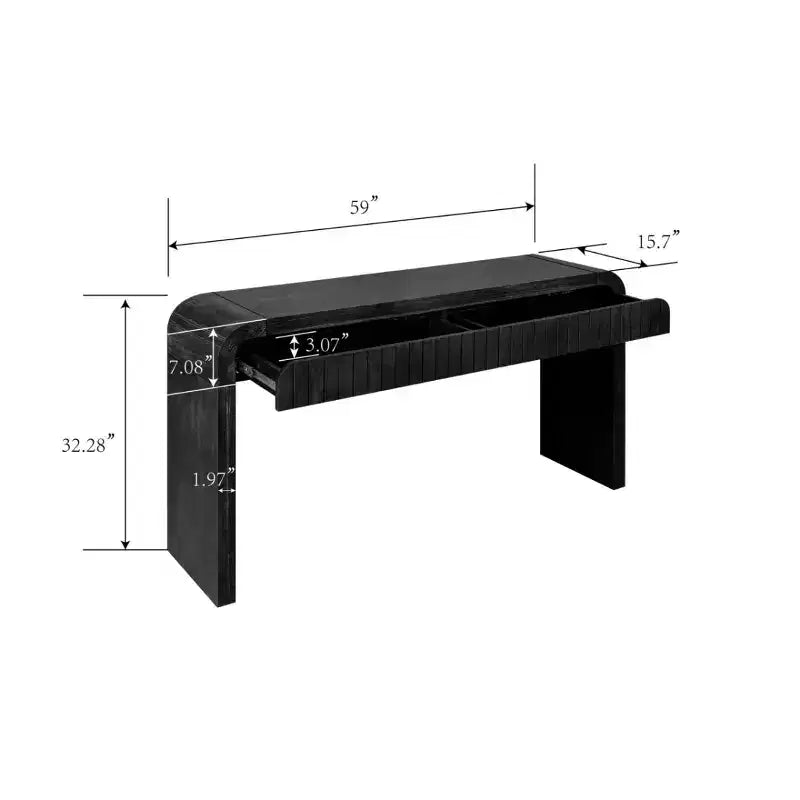Mesa consola de entrada vintage de 59" con cajones, tiradores ocultos y diseño curvo para sala de estar