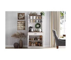 Armario alto para despensa - Armarios de almacenamiento de cocina con soporte para microondas, puertas de cristal estriado, cajón, estantes ajustables - Perfecto para comedores
